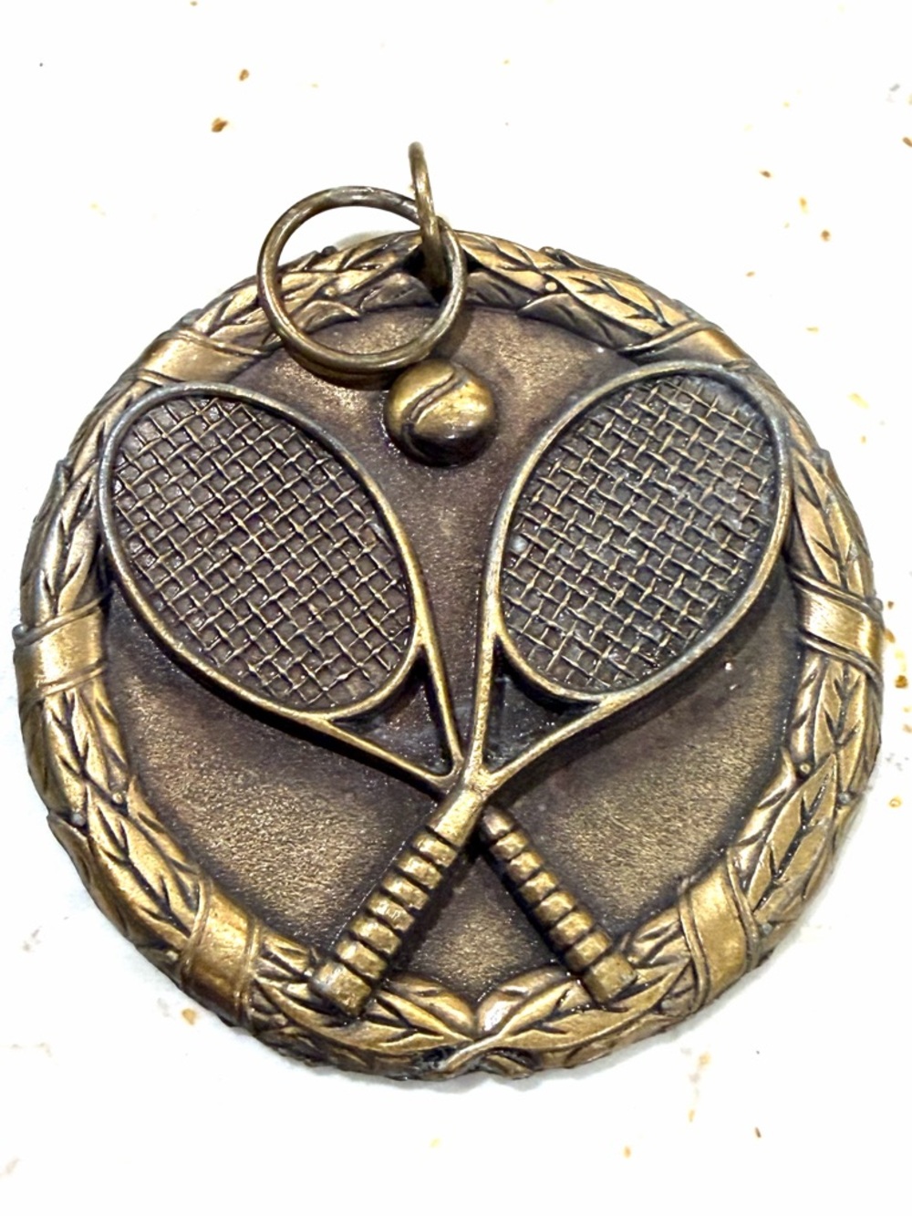 Vintage Tennis Rackets Heavy 2” Round Charm Key Brass Player Medal Medallion